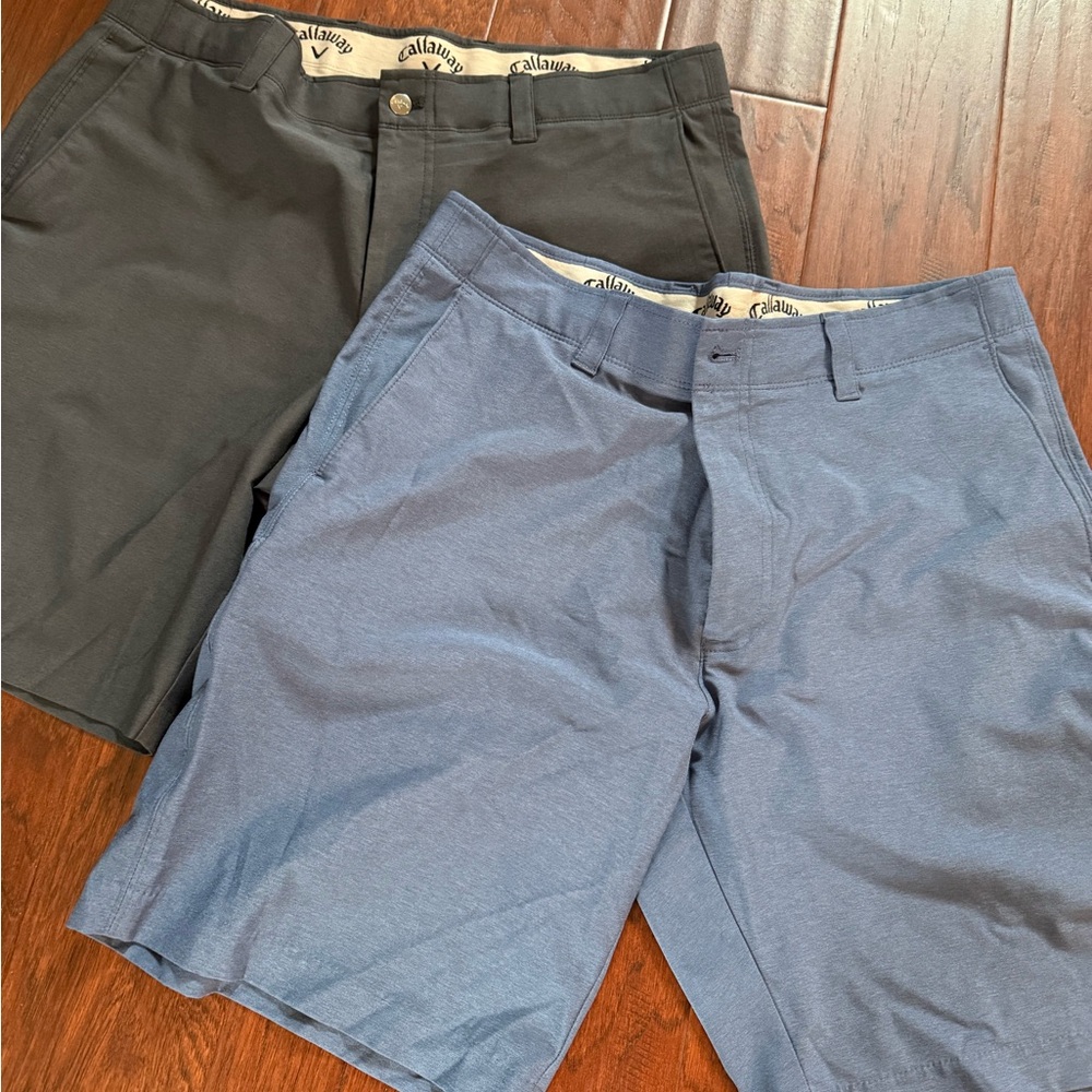Bundle of 2 pairs Callaway Men’s Flat Front Golf Shorts in Blue and Black